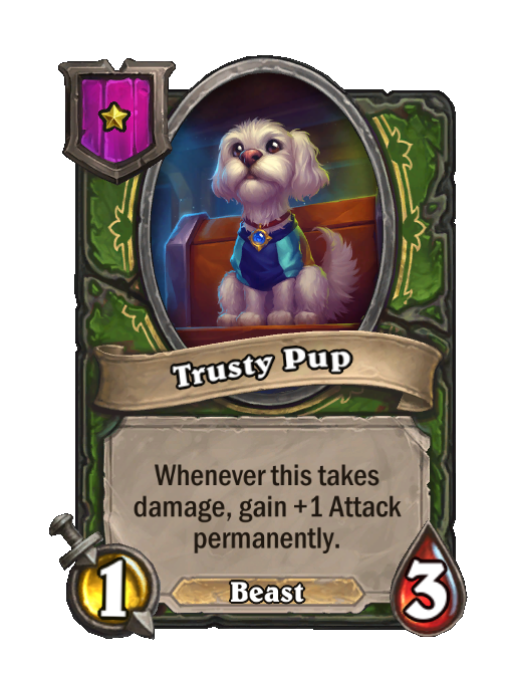 Trusty Pup — Tier 1 — Beast — Minion — 1/3 — Hearthstone Battlegrounds card