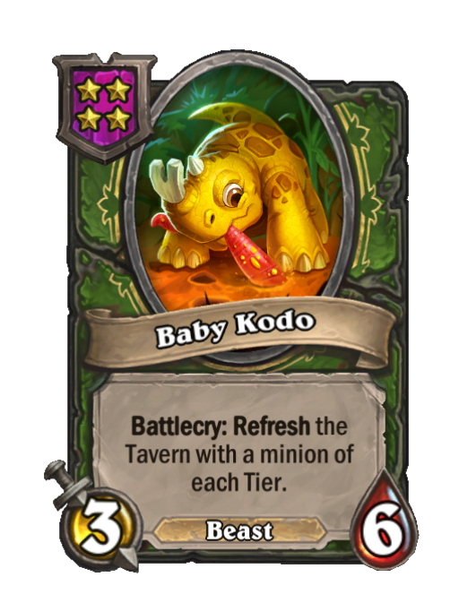 Baby Kodo — Tier 4 — Beast — Minion — 3/6 — Battlecry, Refresh — Hearthstone Battlegrounds card