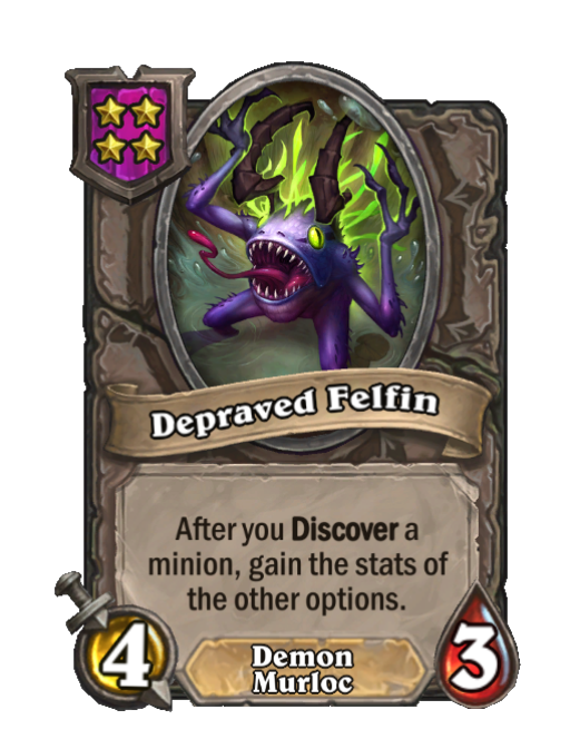 Depraved Felfin — Tier 4 — Demon/Murloc — Minion — 4/3 — Hearthstone Battlegrounds card