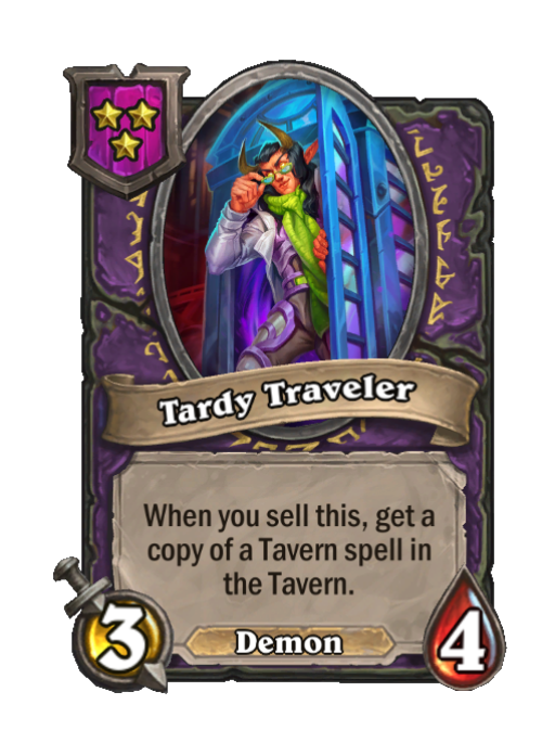 Tardy Traveler — Tier 3 — Demon — Minion — 3/4 — Hearthstone Battlegrounds card