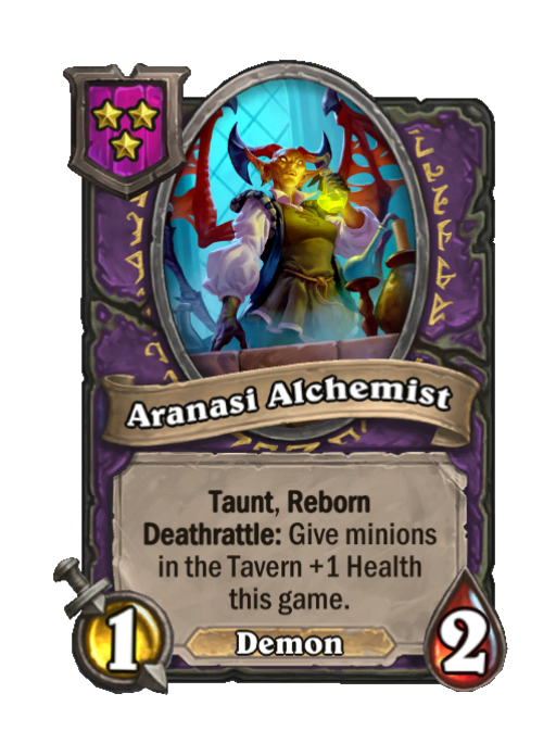 Aranasi Alchemist — Tier 3 — Demon — Minion — 1/2 — Taunt, Deathrattle, Reborn — Hearthstone Battlegrounds card