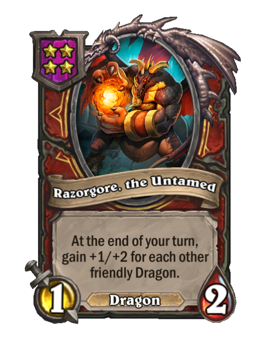 Razorgore, the Untamed — Tier 4 — Dragon — Minion — 1/2 — End of Turn — Hearthstone Battlegrounds card