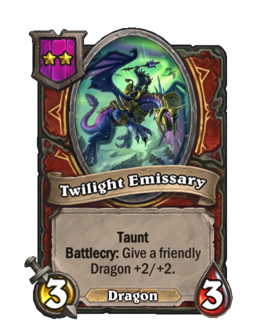 Twilight Emissary — Tier 2 — Dragon — Minion — 3/3 — Taunt, Battlecry — Hearthstone Battlegrounds card
