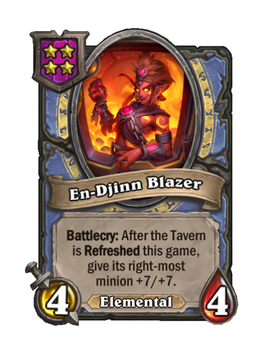En-Djinn Blazer — Tier 4 — Elemental — Minion — 4/4 — Battlecry — Hearthstone Battlegrounds card
