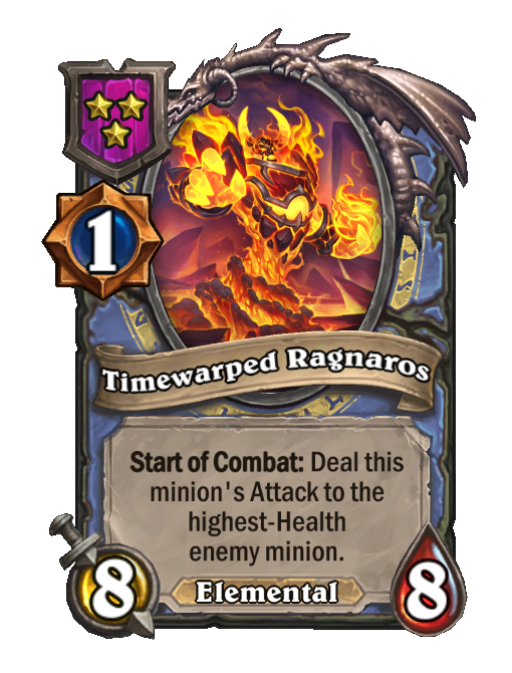 Timewarped Ragnaros — Tier 3 — Elemental — Minion — 8/8 — Start of Combat — Hearthstone Battlegrounds card