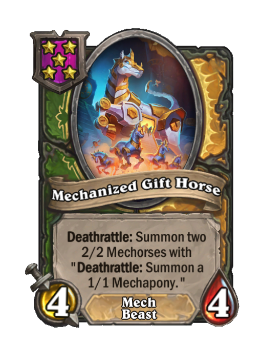 Mechanized Gift Horse — Tier 5 — Mech/Beast — Minion — 4/4 — Deathrattle — Hearthstone Battlegrounds card