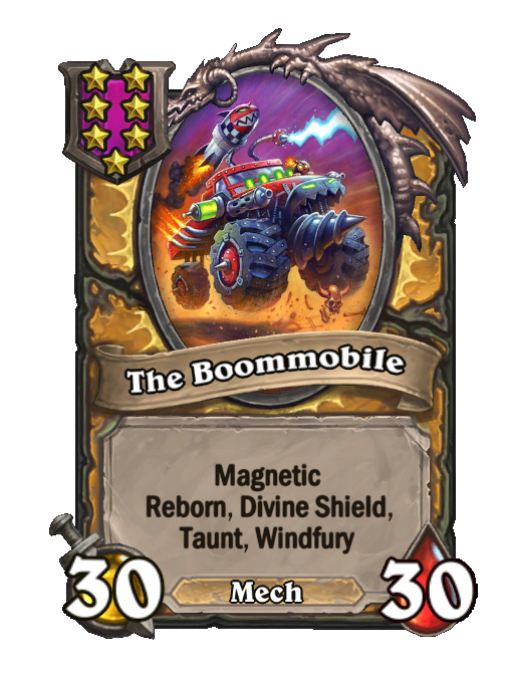 The Boommobile — Tier 7 — Mech — Minion — 30/30 — Taunt, Divine Shield, Windfury, Reborn, Magnetic — Hearthstone Battlegrounds card