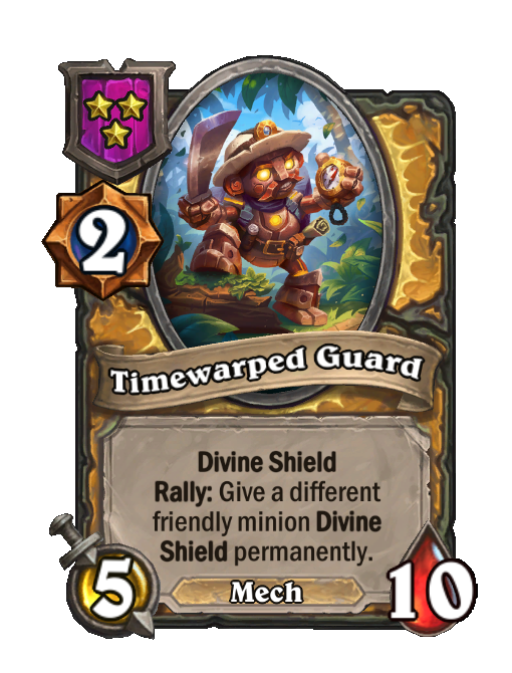 Timewarped Guard — Tier 3 — Mech — Minion — 5/10 — Divine Shield, Rally — Hearthstone Battlegrounds card