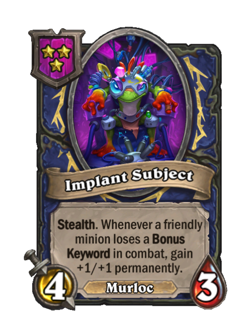 Implant Subject — Tier 3 — Murloc — Minion — 4/3 — Stealth — Hearthstone Battlegrounds card
