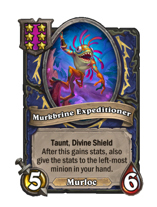 Murkbrine Expeditioner — Tier 6 — Murloc — Minion — 5/6 — Taunt, Divine Shield — Hearthstone Battlegrounds card