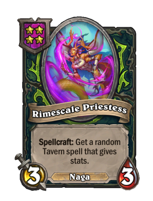 Rimescale Priestess — Tier 4 — Naga — Minion — 3/3 — Spellcraft — Hearthstone Battlegrounds card