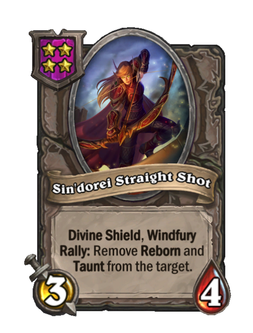 Sin'dorei Straight Shot — Tier 4 — Minion — 3/4 — Divine Shield, Windfury, Rally — Hearthstone Battlegrounds card