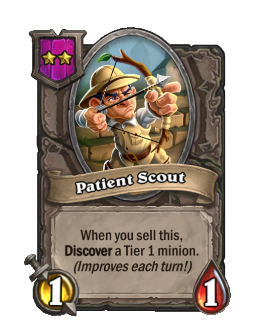 Patient Scout — Tier 2 — Minion — 1/1 — Discover — Hearthstone Battlegrounds card