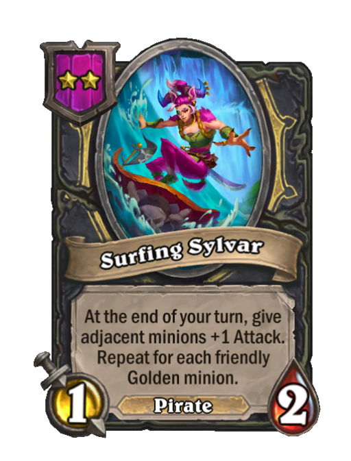Surfing Sylvar — Tier 2 — Pirate — Minion — 1/2 — End of Turn — Hearthstone Battlegrounds card