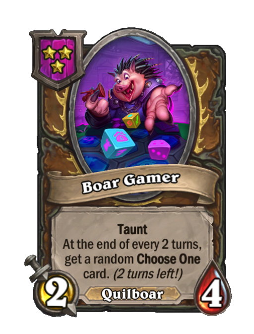 Boar Gamer — Tier 3 — Quilboar — Minion — 2/4 — Taunt — Hearthstone Battlegrounds card