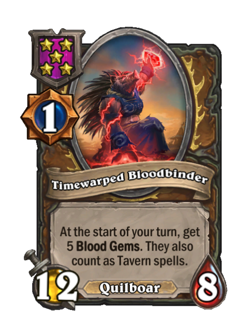 Timewarped Bloodbinder — Tier 5 — Quilboar — Minion — 12/8 — Start of Turn — Hearthstone Battlegrounds card