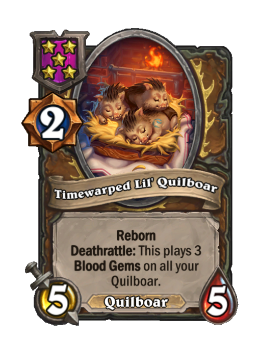 Timewarped Lil' Quilboar — Tier 5 — Quilboar — Minion — 5/5 — Deathrattle, Reborn — Hearthstone Battlegrounds card