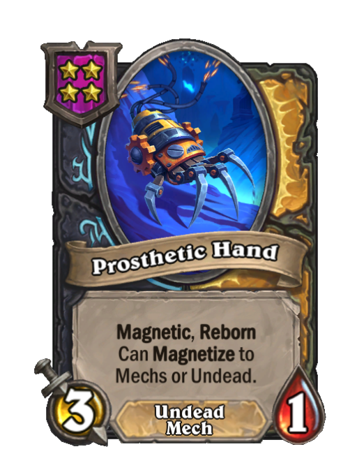 Prosthetic Hand — Tier 4 — Undead/Mech — Minion — 3/1 — Reborn, Magnetic — Hearthstone Battlegrounds card